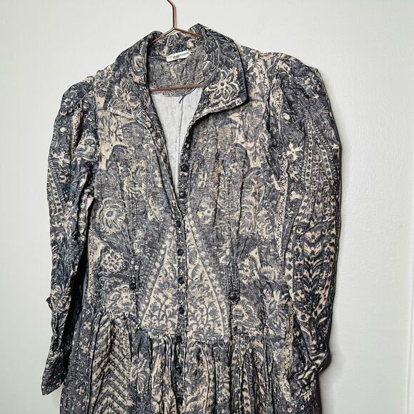 ULLA JOHNSON Lucinda Puff Sleeve Corduroy Button Collared Midi Dress Size 10 - Picture 5 of 14